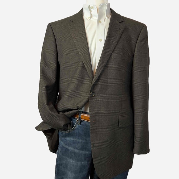 Andrew Fezza Plaid Blazer 46R Brown Sport Coat Suit Jacket Excellent Condition - Picture 1 of 10